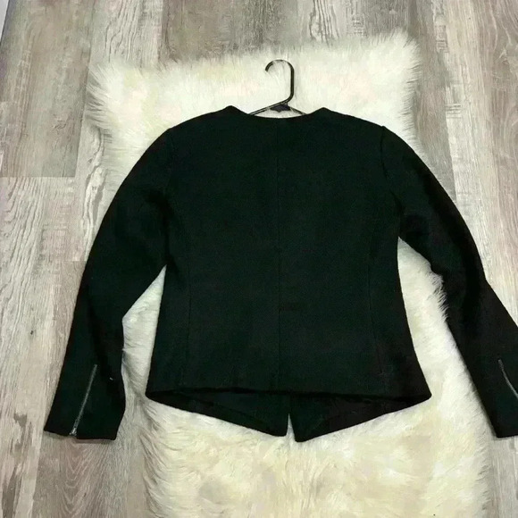 Ann Taylor Loft black wool blend asymmetrical snap blazer jacket, size 4 Petite - Picture 5 of 9